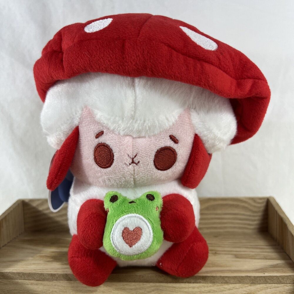 Woolies Stuffed Plush Toy New with Tag Red and White Mushroom and Heart Frog
